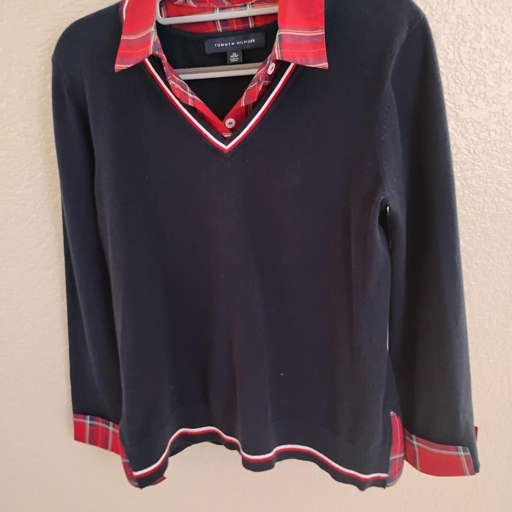 Tommy Hilfiger Plaid Faux Layered Sweater Clean girl preppy  clean minimalist